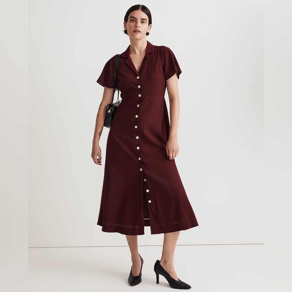 Madewell Deep Red Button-Down Midi Dress